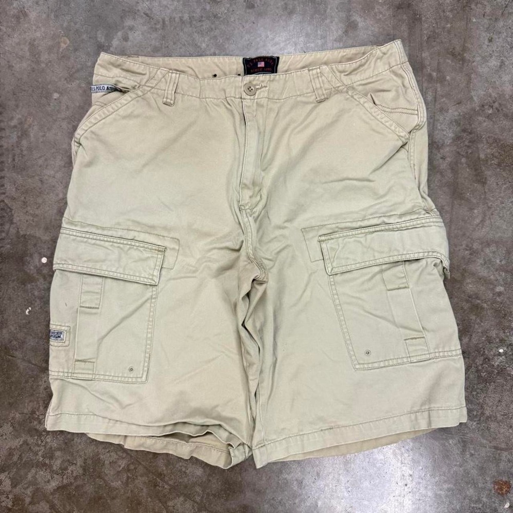 US Polo Assn Vintage Y2K Beige Baggy Skater Cargo Shorts Mens 34 Utility Tan